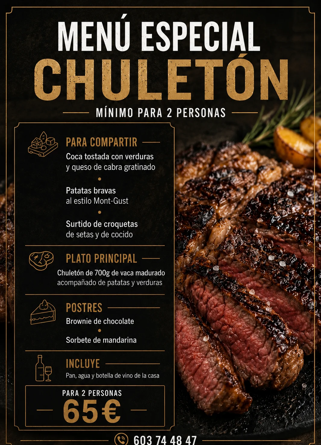 Menú de chuletón en castellano