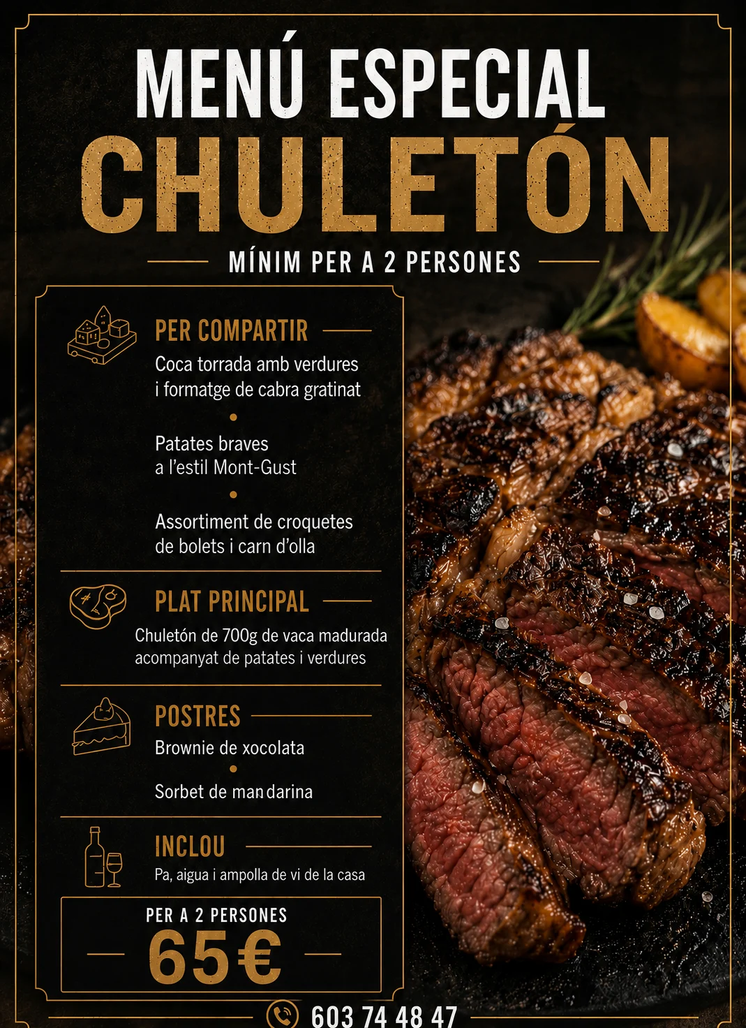 Menú de chuletón en catalán