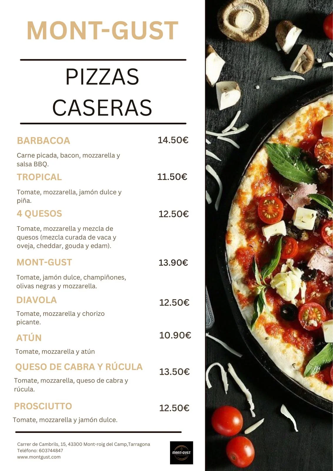 Listado de las pizzas caseras de Mont-Gust